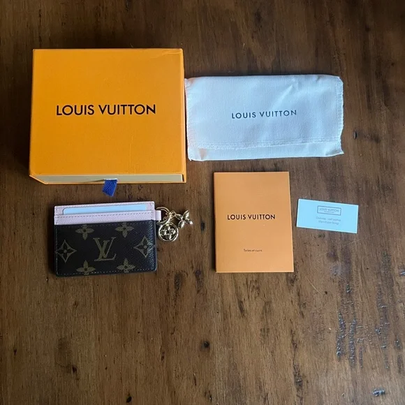 Authentic. LV Monogram Rose Ballerine Charm Card Holder With Gold Hardware. NEW. - Picture 2 of 5